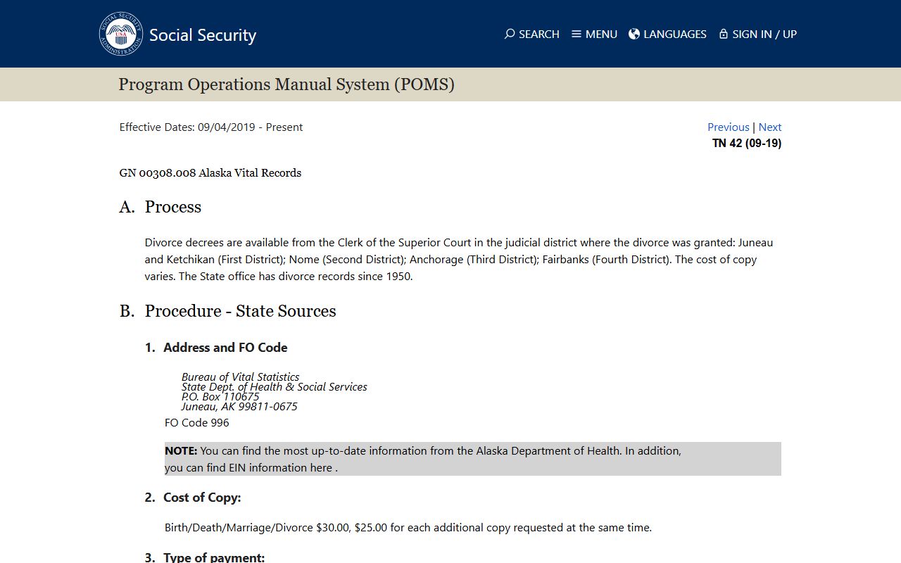 Soldotna divorce decree records - SSA POMS Alaska vital records