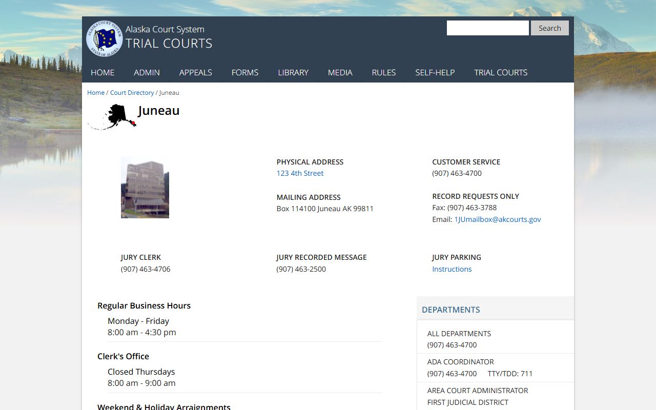 Skagway Municipality Juneau Superior Court directory for divorce decree records