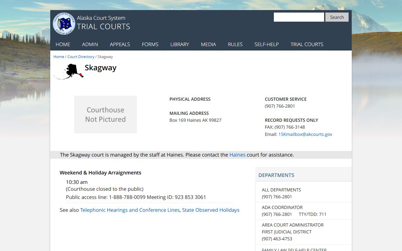 Skagway Municipality court directory for divorce decree records