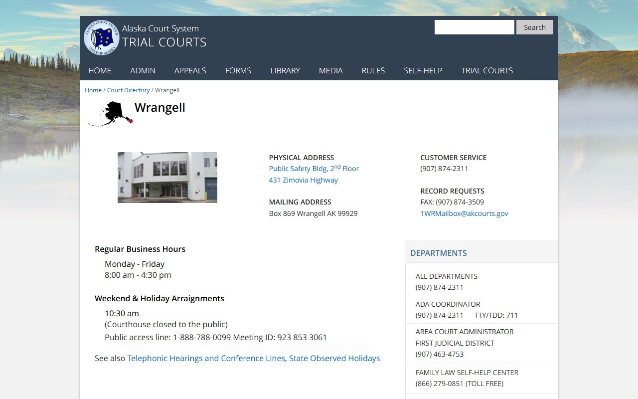 Wrangell City and Borough court directory for divorce decree records