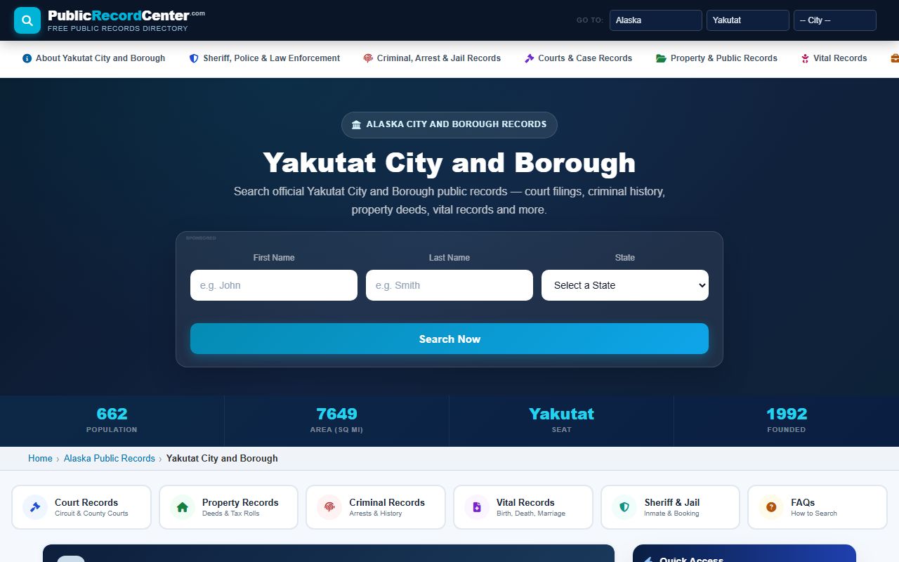 Yakutat City and Borough public record center for divorce decree records