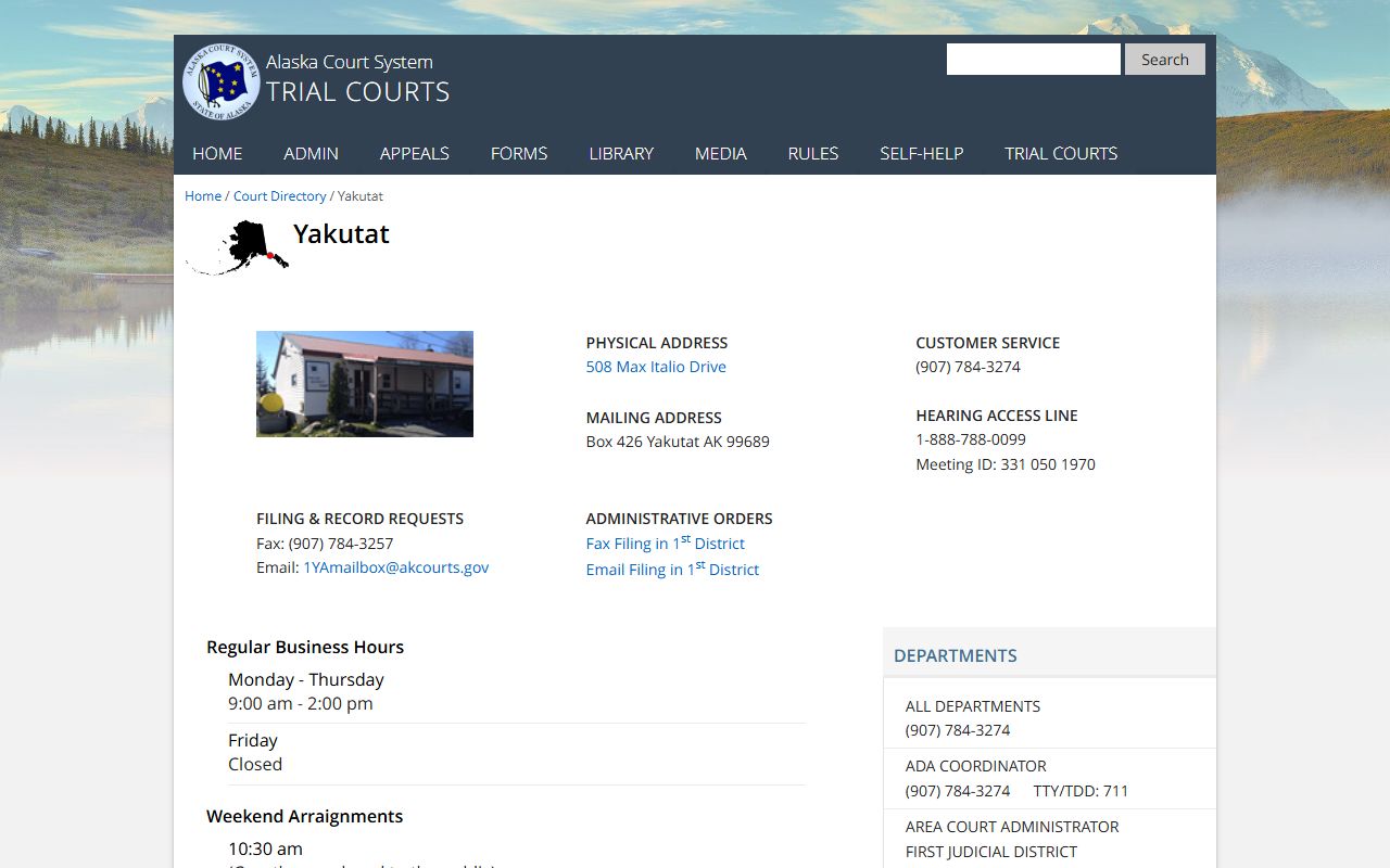 Yakutat City and Borough court directory for divorce decree records