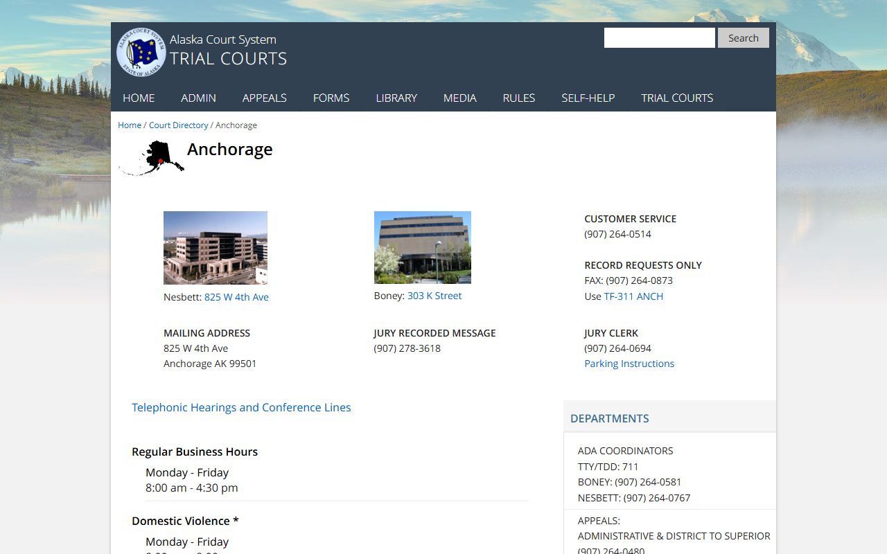 Anchorage Superior Court directory for Alaska divorce decree records